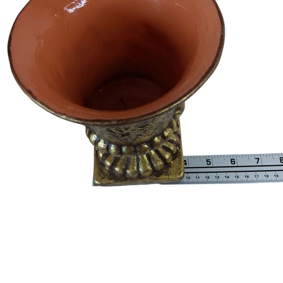 Gold Urn Planter Ceramic Baroque Vine With Leaves Hollywood Regency - Picture 12 of 13